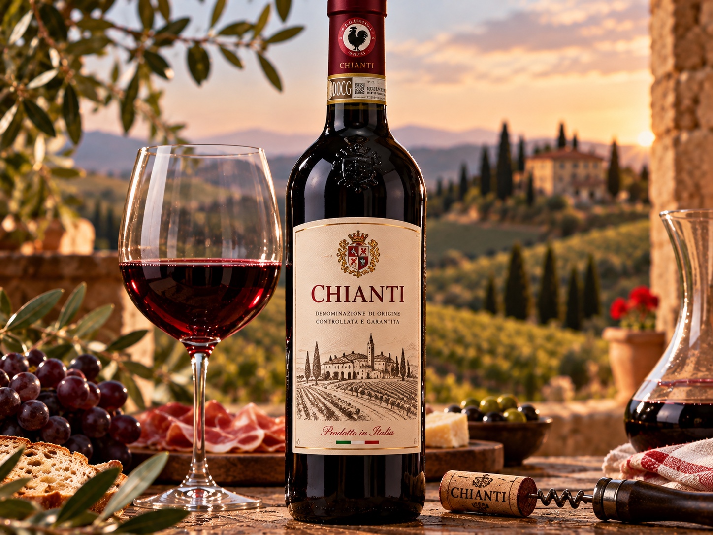 Vin rouge Chianti en bouteille